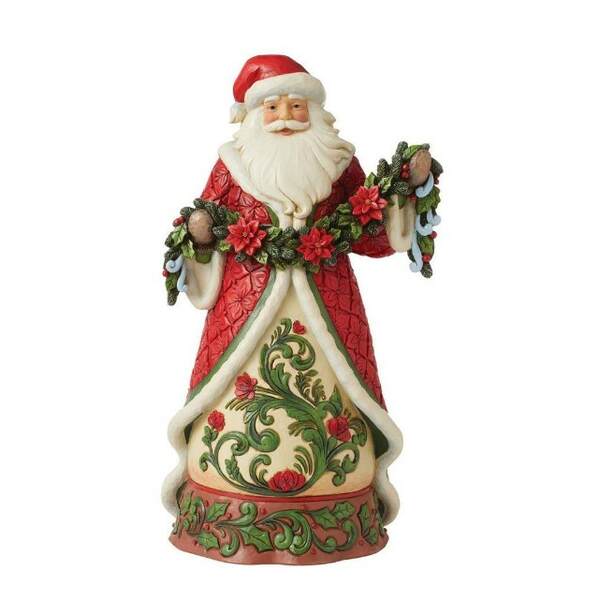 Santa With Poinsetta Garland Figure - Item 156485 | The Christmas Mouse