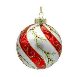 Item 105149 Red White Holly Leaves Ball Ornament